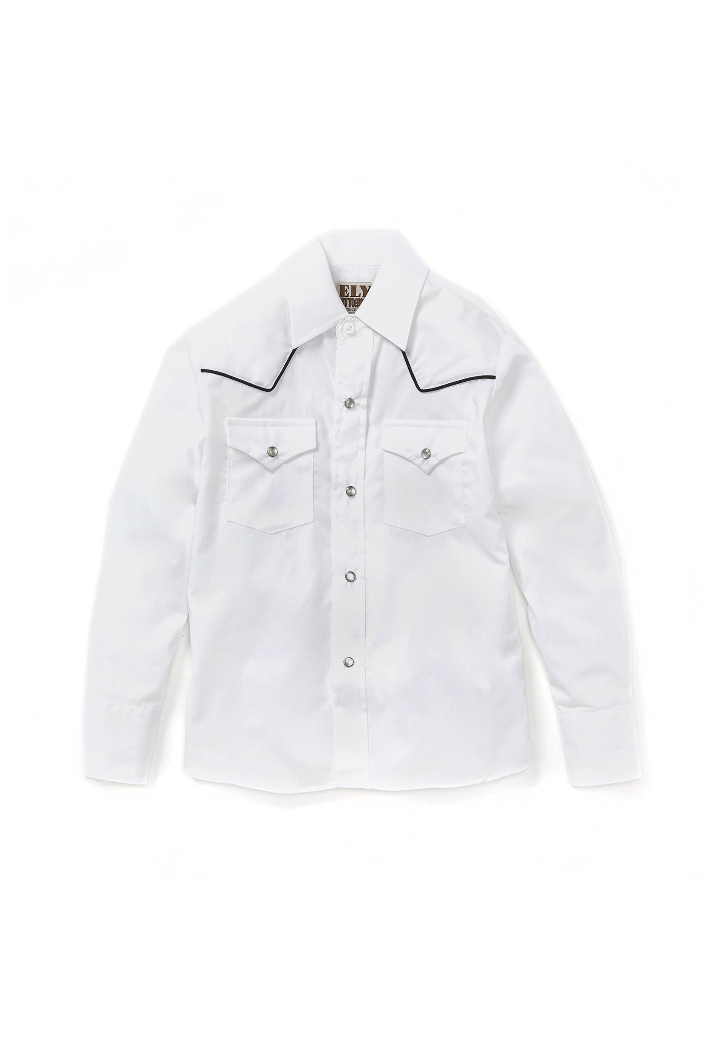 Boy's Ely Cattleman Long Sleeve Solid Western Snap Shirt with Black Piping