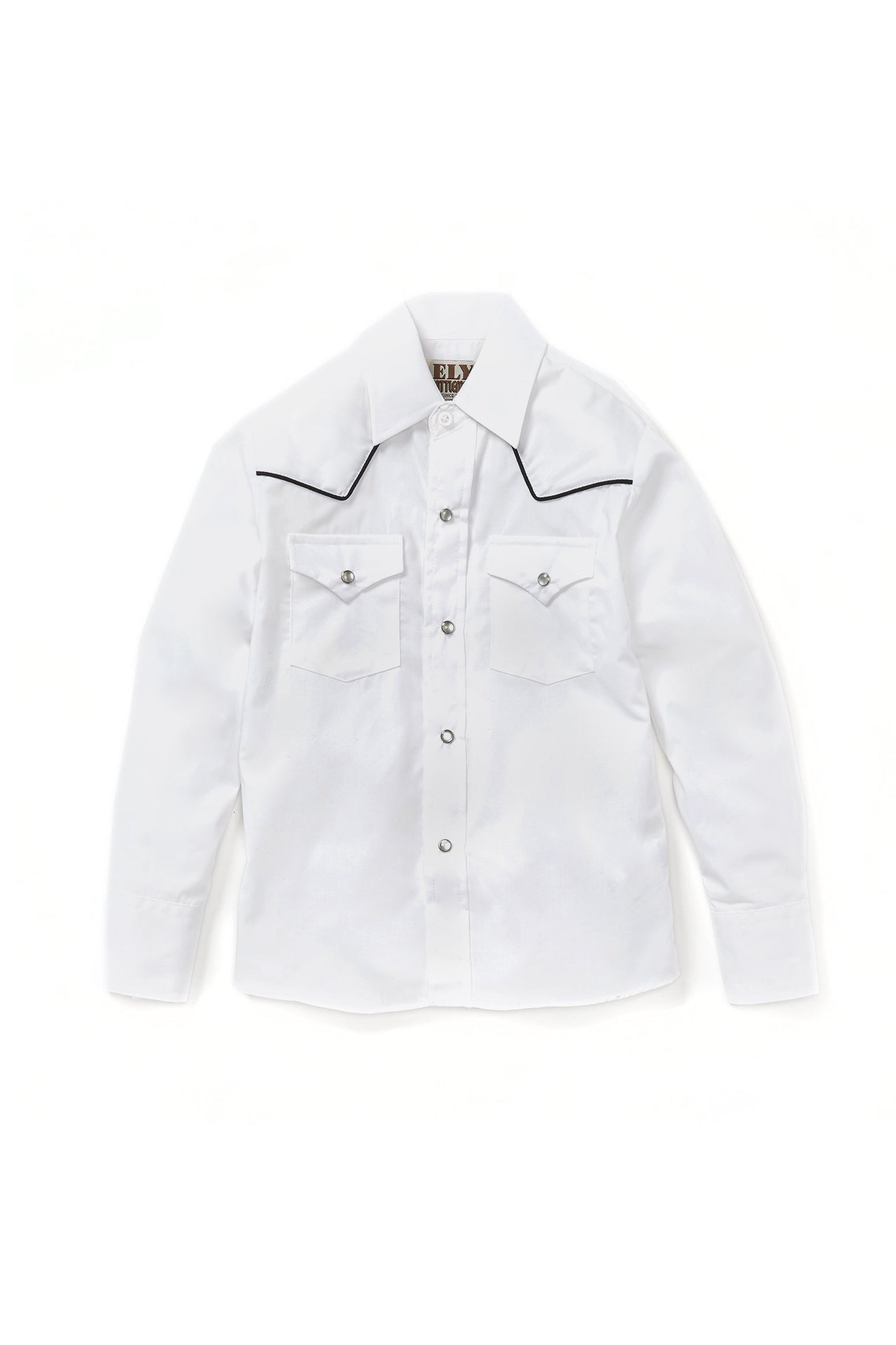 Boy's Ely Cattleman Long Sleeve Solid Western Snap Shirt with Black Piping