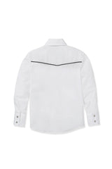 Boy's Ely Cattleman Long Sleeve Solid Western Snap Shirt with Black Piping
