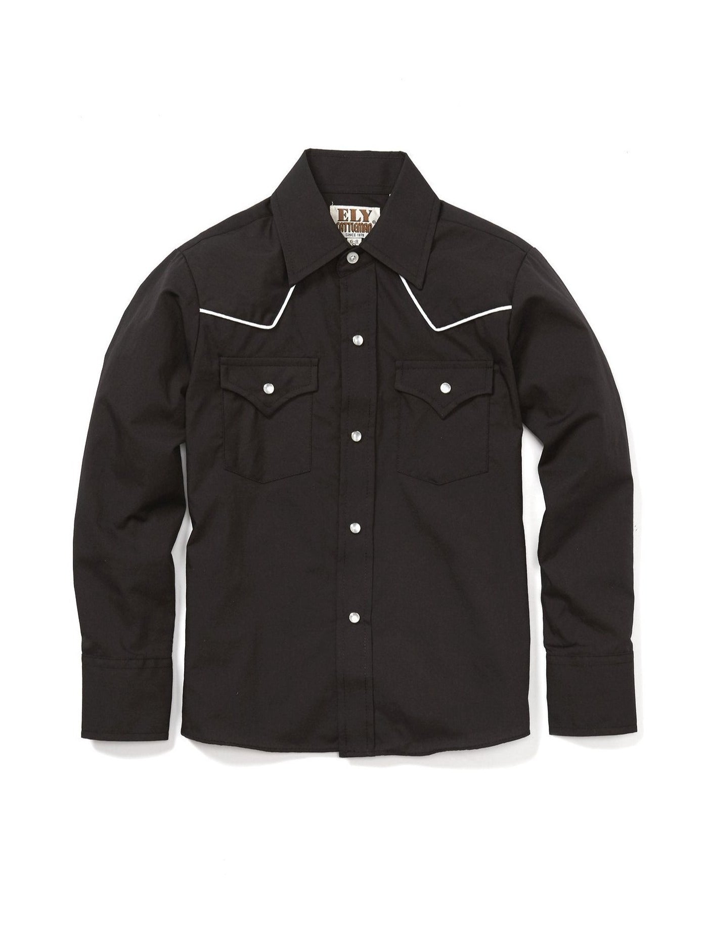 Boy's Ely Cattleman Long Sleeve Solid Western Snap Shirt with White Piping