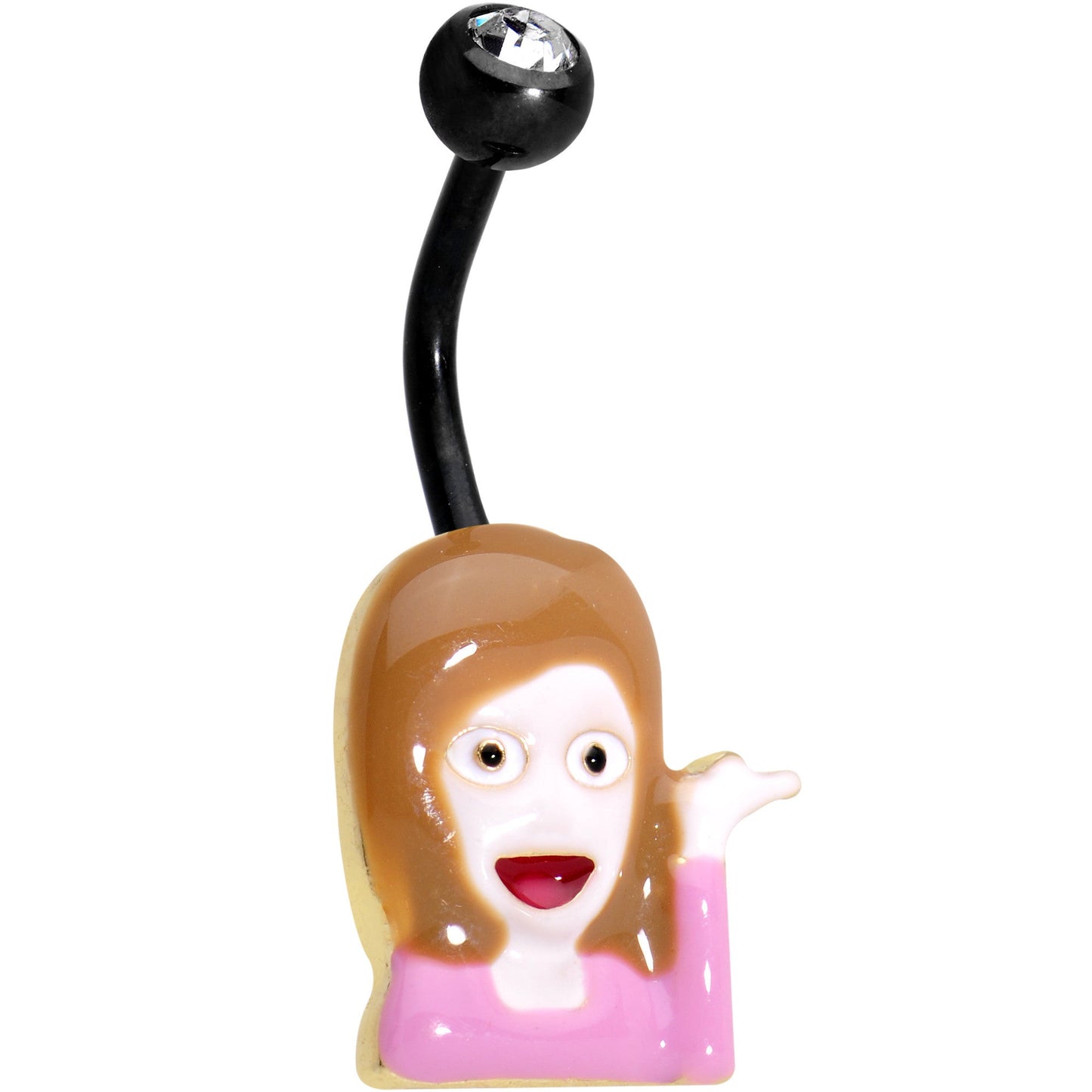 Licensed Sassy Girl emoji Clear CZ Gem Black Anodized Belly Ring - BodyCandy - Flyclothing LLC