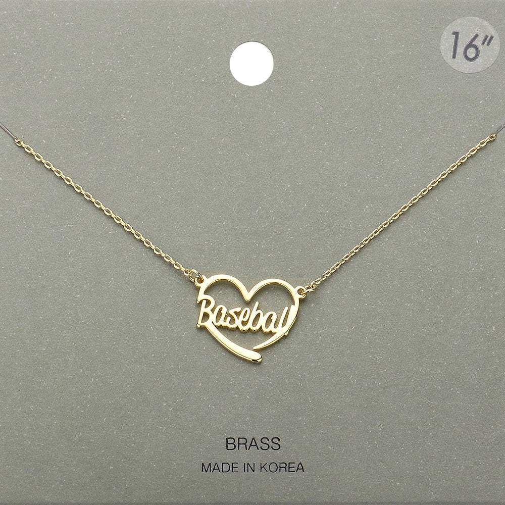 Brass Metal Baseball Heart Pendant Necklace - Madeline Love - Flyclothing LLC