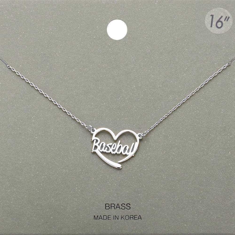 Brass Metal Baseball Heart Pendant Necklace - Madeline Love - Flyclothing LLC