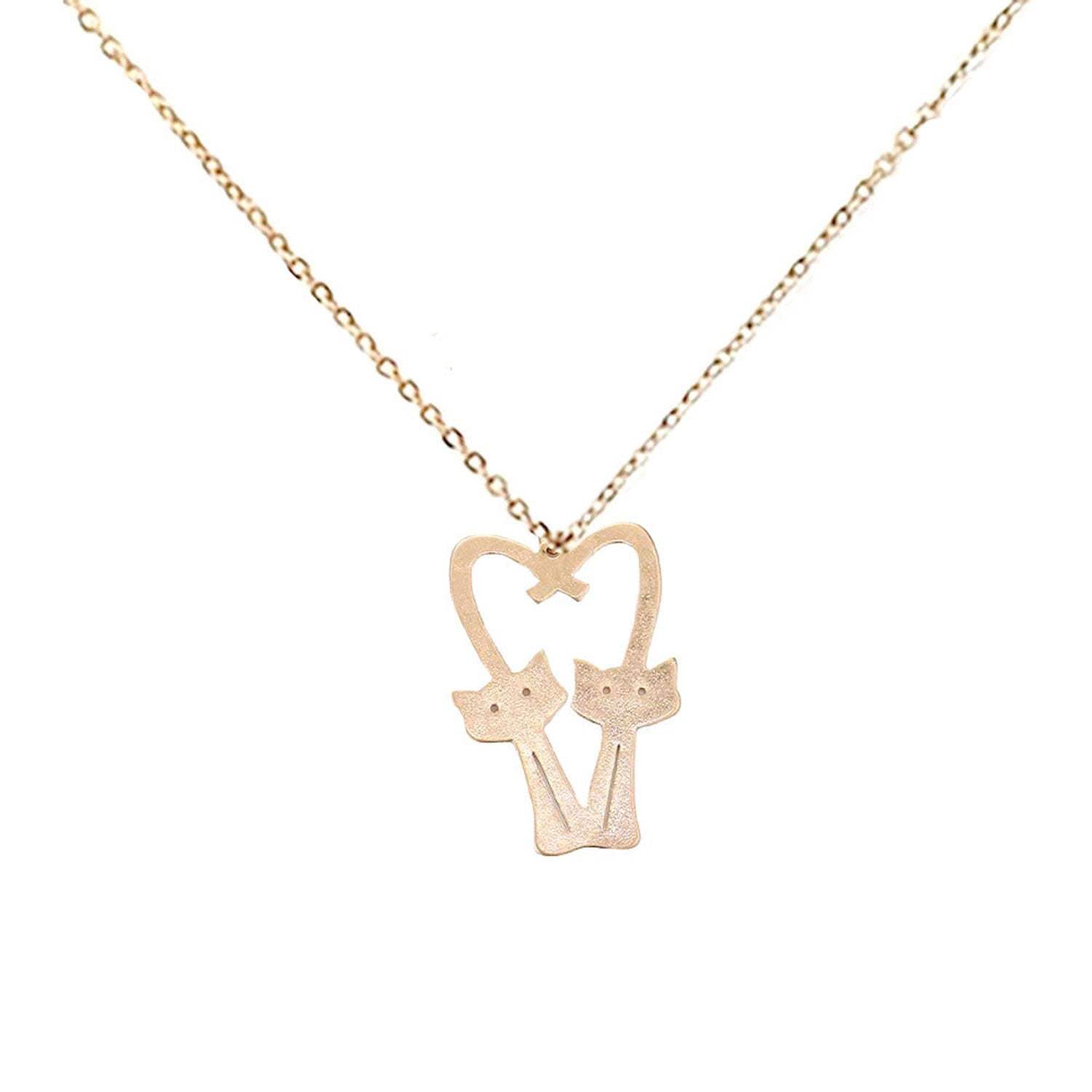 Brass Metal Cats Heart Pendant Necklace - Madeline Love - Flyclothing LLC