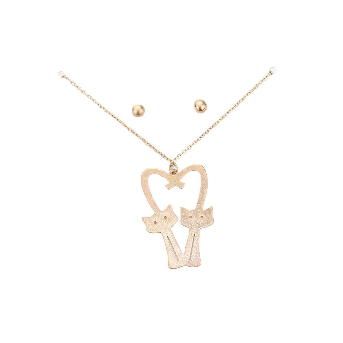Brass Metal Cats Heart Pendant Necklace - Madeline Love - Flyclothing LLC