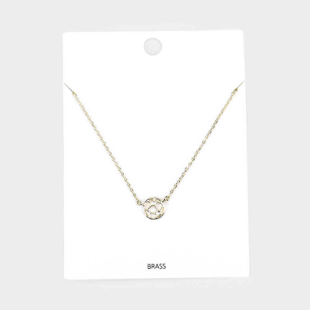 Brass Metal Cut Out Soccer Ball Pendant Necklace - Madeline Love - Flyclothing LLC