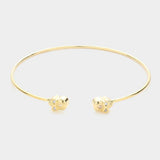 Brass Metal CZ Embellished Skull Tip Cuff Bracelet - Madeline Love - Flyclothing LLC