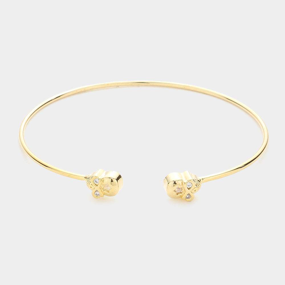 Brass Metal CZ Embellished Skull Tip Cuff Bracelet - Madeline Love - Flyclothing LLC