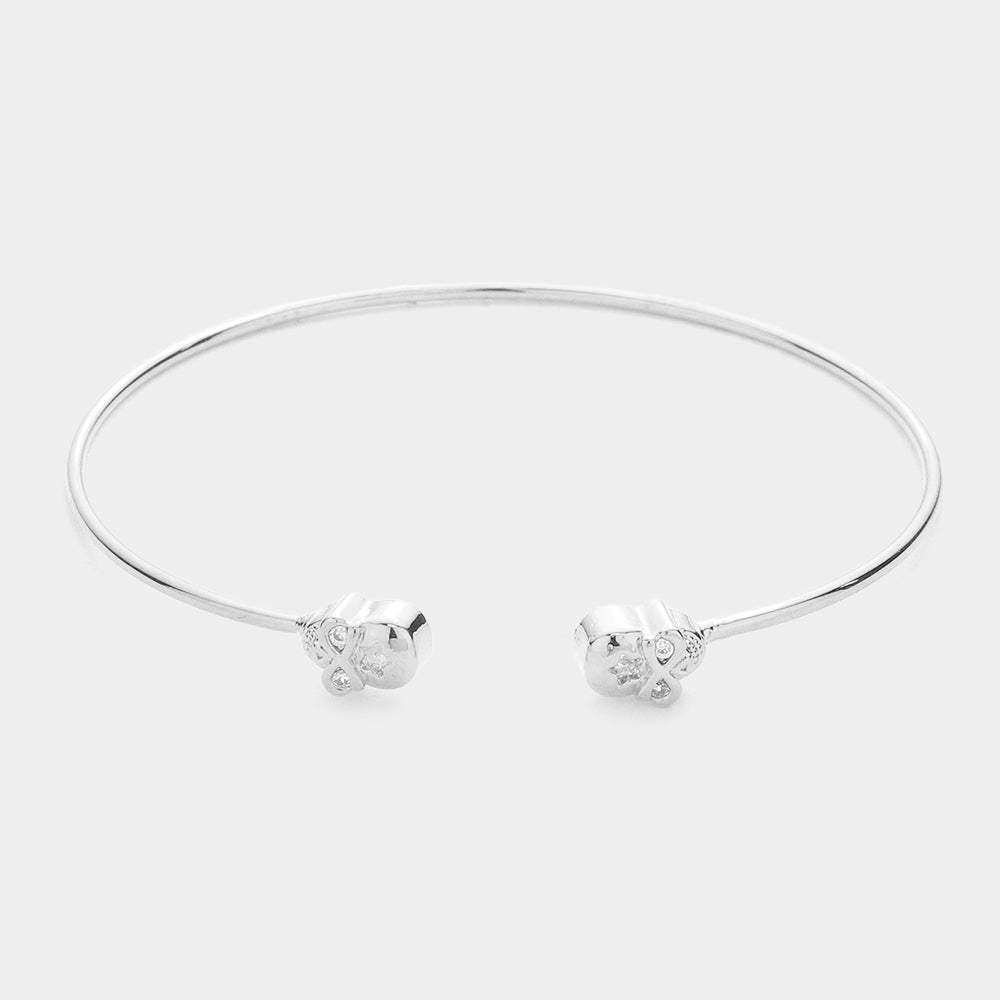 Brass Metal CZ Embellished Skull Tip Cuff Bracelet - Madeline Love - Flyclothing LLC