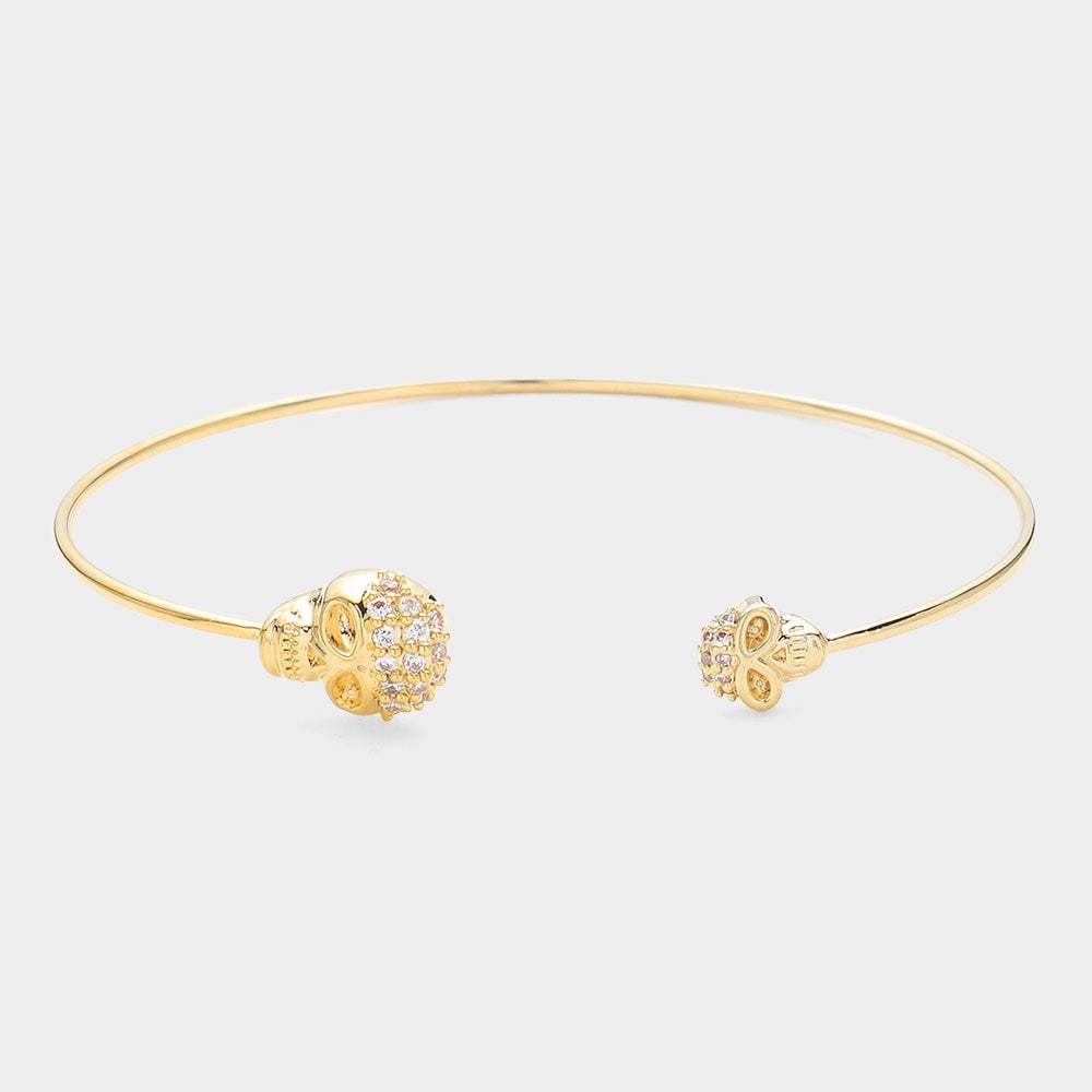 Brass Metal CZ Skull Tip Cuff Bracelet - Madeline Love - Flyclothing LLC