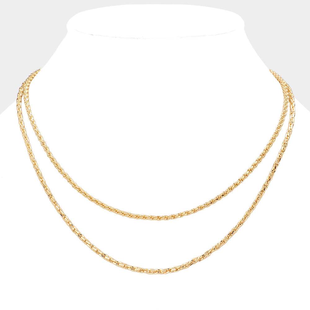Brass Metal Double Layered Chain Necklace - Madeline Love - Flyclothing LLC