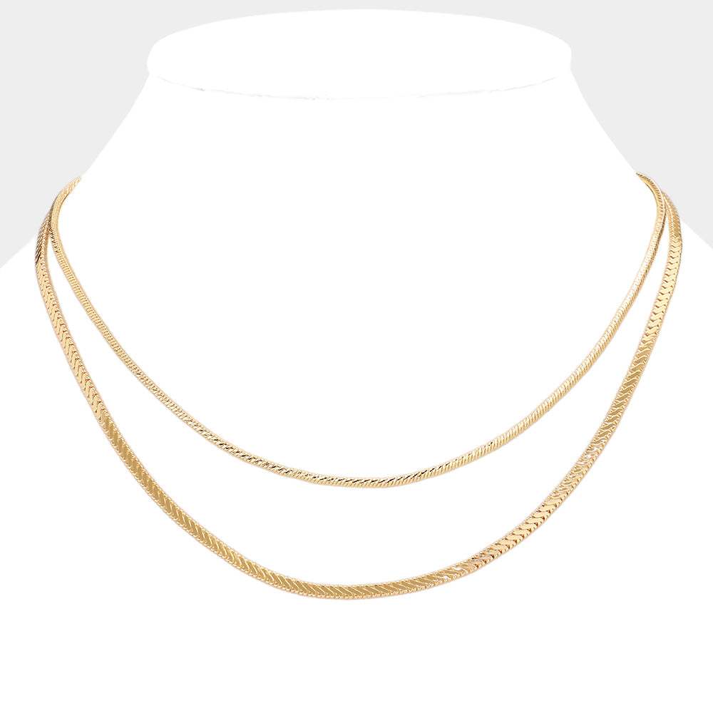 Brass Metal Double Layered Chevron Chain Necklace - Madeline Love - Flyclothing LLC
