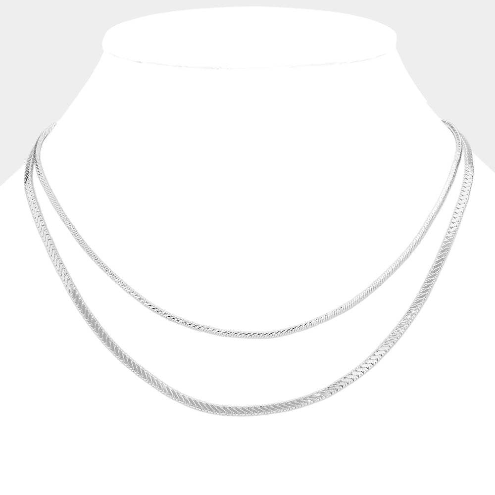 Brass Metal Double Layered Chevron Chain Necklace - Madeline Love - Flyclothing LLC