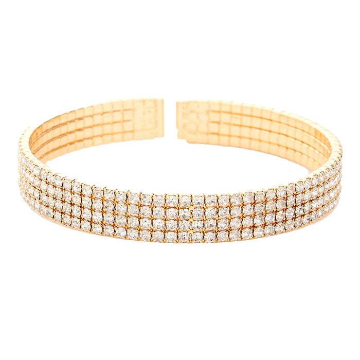 Brass Metal Four Rows Rhinestone Cuff Bracelet - Madeline Love - Flyclothing LLC