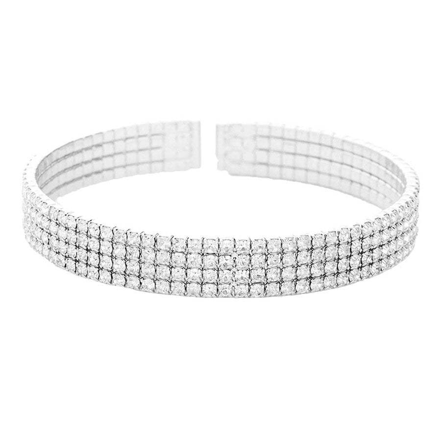 Brass Metal Four Rows Rhinestone Cuff Bracelet - Madeline Love - Flyclothing LLC