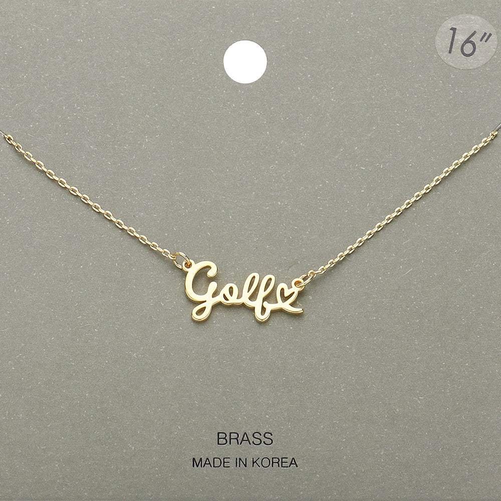 Brass Metal Golf Message Plate Pendant Necklace - Madeline Love - Flyclothing LLC