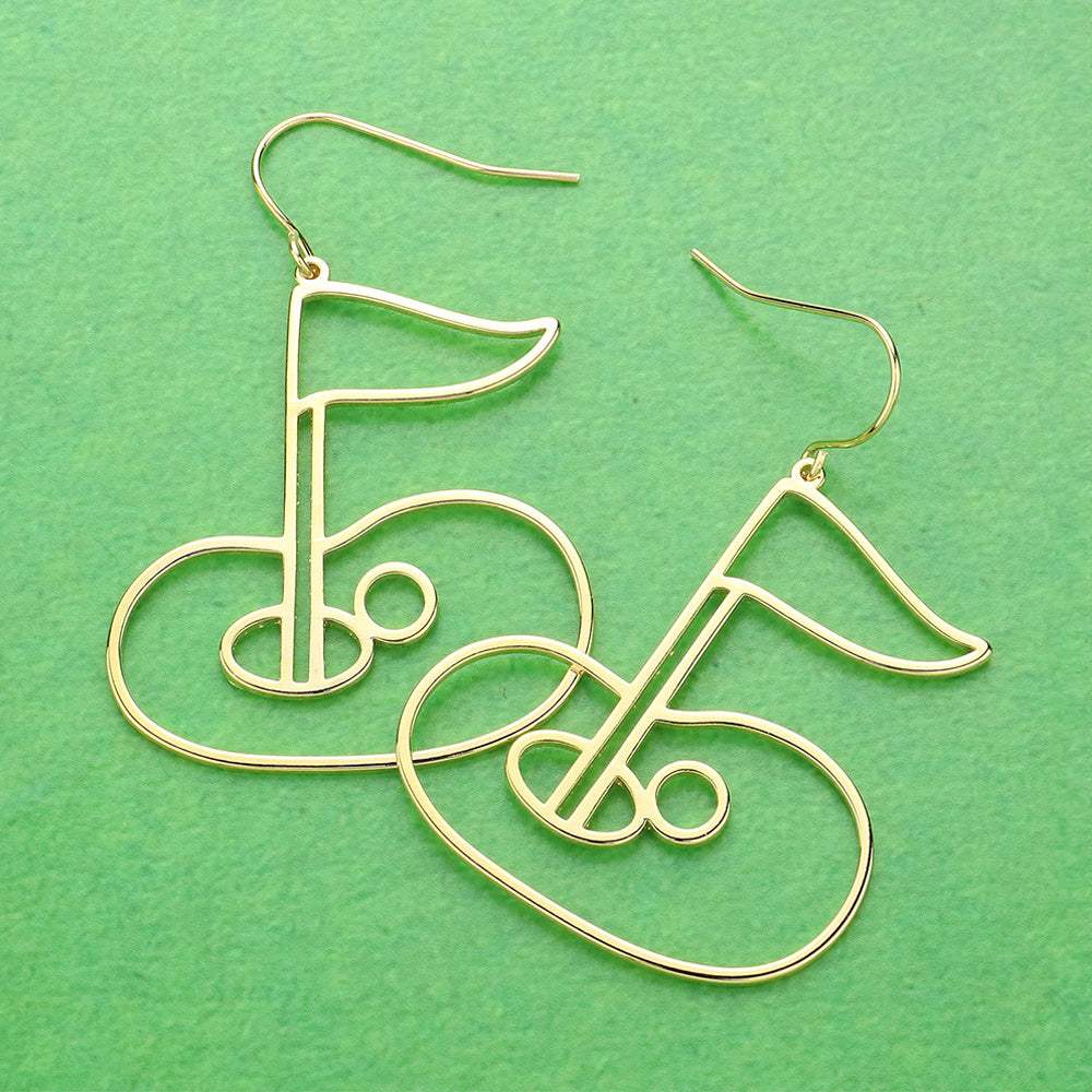 Brass Metal Wire Gold Hole in One Dangle Earrings - Madeline Love - Flyclothing LLC