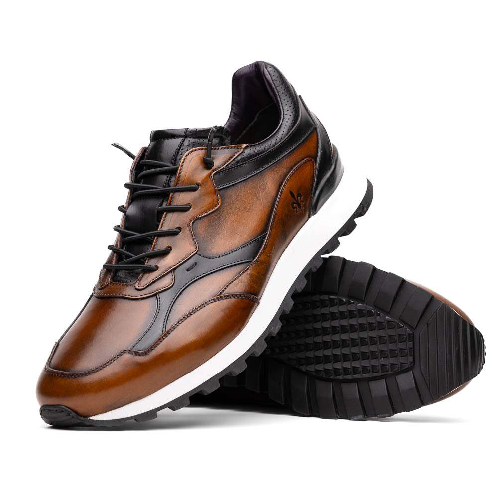 65-355-BRN BRAVO Hand Finished Trainer Cognac / Black - Zelli Italia - Flyclothing LLC