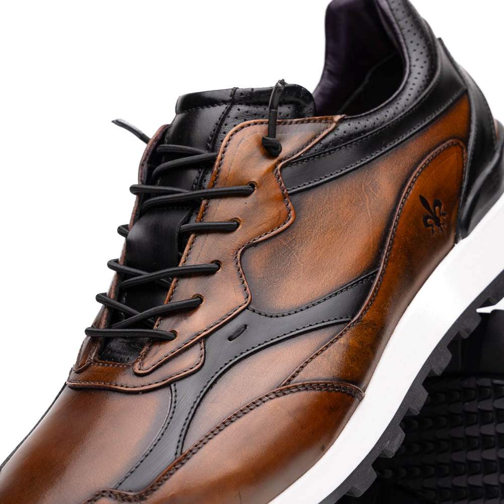 65-355-BRN BRAVO Hand Finished Trainer Cognac / Black - Zelli Italia - Flyclothing LLC
