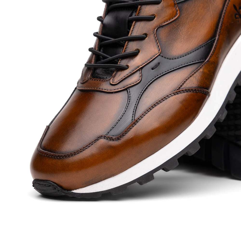 65-355-BRN BRAVO Hand Finished Trainer Cognac / Black - Zelli Italia - Flyclothing LLC