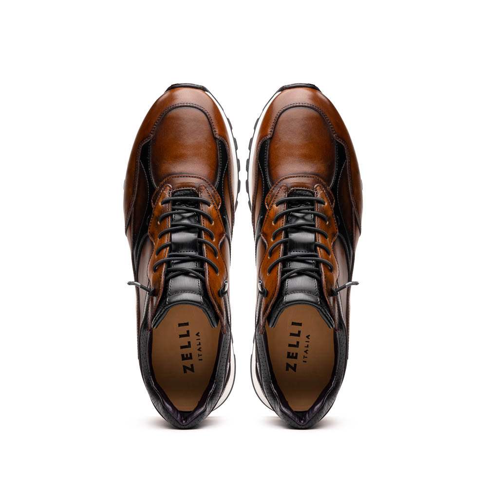 65-355-BRN BRAVO Hand Finished Trainer Cognac / Black - Zelli Italia - Flyclothing LLC