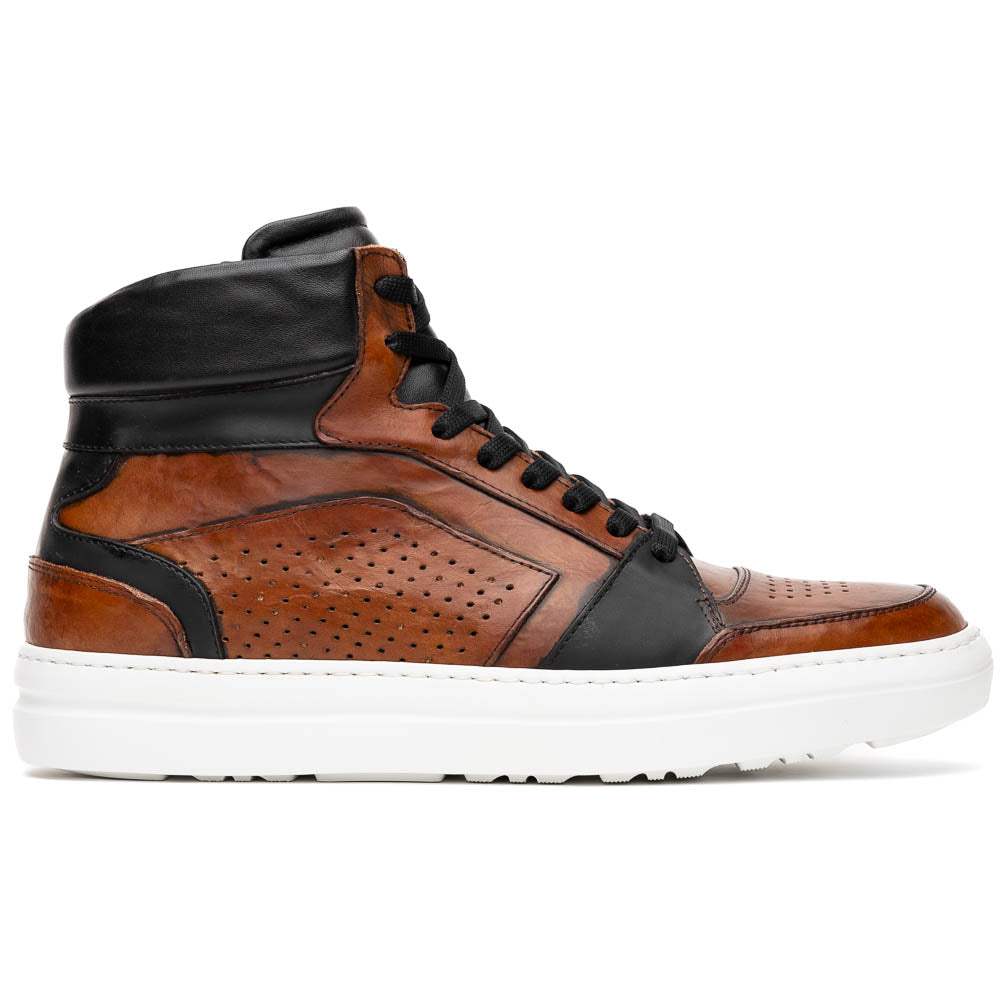 65-356-BRN BRAVO Italian Burnished Calfskin High Top Dress Sneaker Black / Brown - Zelli Italia - Flyclothing LLC