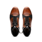 65-356-BRN BRAVO Italian Burnished Calfskin High Top Dress Sneaker Black / Brown - Zelli Italia - Flyclothing LLC