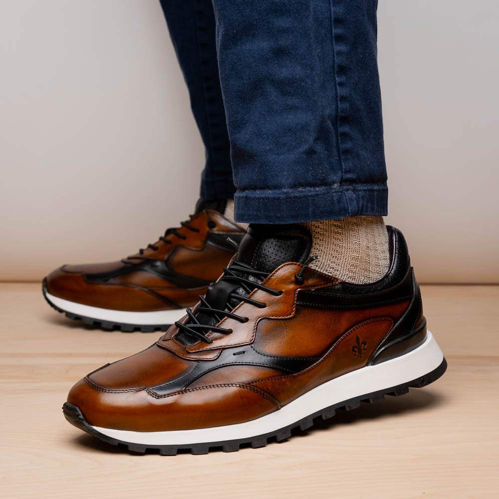 65-355-BRN BRAVO Hand Finished Trainer Cognac / Black - Zelli Italia - Flyclothing LLC