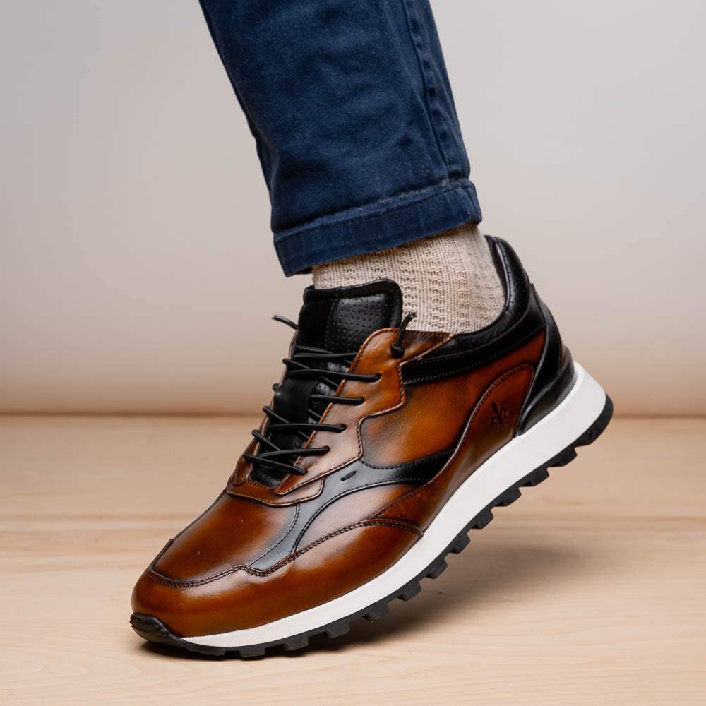 65-355-BRN BRAVO Hand Finished Trainer Cognac / Black - Zelli Italia - Flyclothing LLC