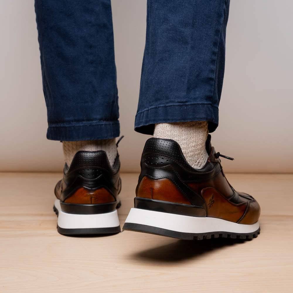 65-355-BRN BRAVO Hand Finished Trainer Cognac / Black - Zelli Italia - Flyclothing LLC