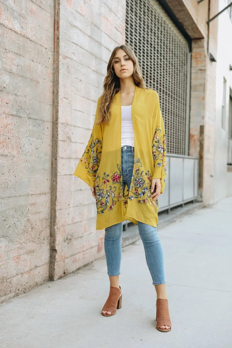 Long Sheer Floral Kimono – Graceful and Lightweight - Boho Clothing and Accessories - Flyclothing LLC
