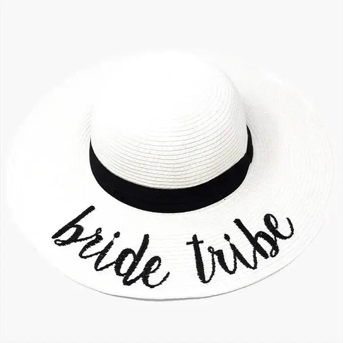 'Bride Tribe' Embroidery Straw Floppy Sun Hat - Madeline Love - Flyclothing LLC