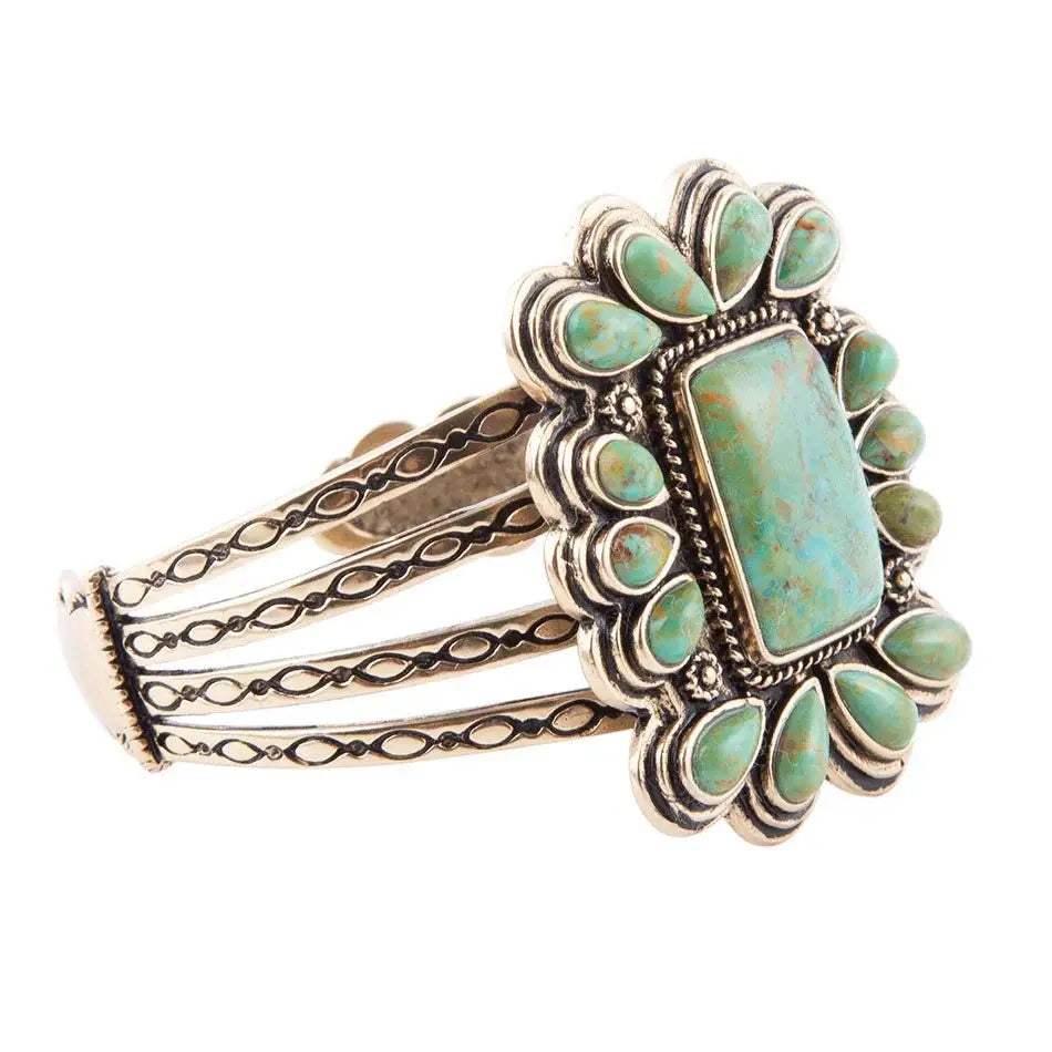 Blue Turquoise Golden Statement Cuff Bracelet - Barse Jewelry - Flyclothing LLC