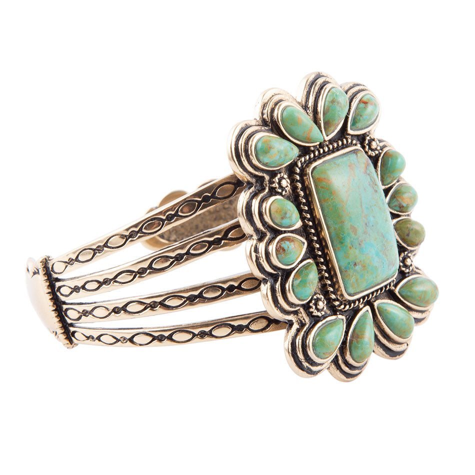 Blue Turquoise Golden Statement Cuff Bracelet - Barse Jewelry