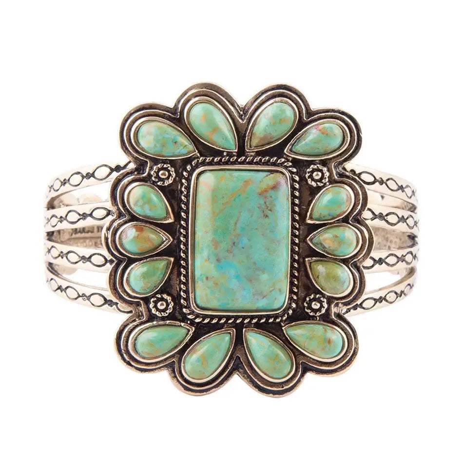 Blue Turquoise Golden Statement Cuff Bracelet - Barse Jewelry - Flyclothing LLC