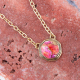 Luca Pink Magenta Spiny Oyster Golden Pendant Necklace