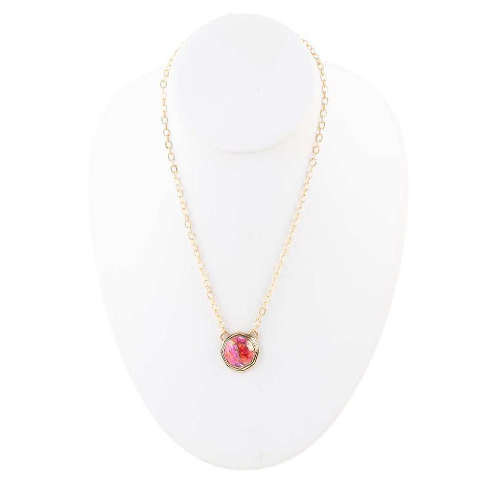 Luca Pink Magenta Spiny Oyster Golden Pendant Necklace - Barse Jewelry - Flyclothing LLC