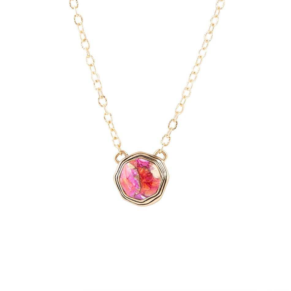 Luca Pink Magenta Spiny Oyster Golden Pendant Necklace - Barse Jewelry - Flyclothing LLC