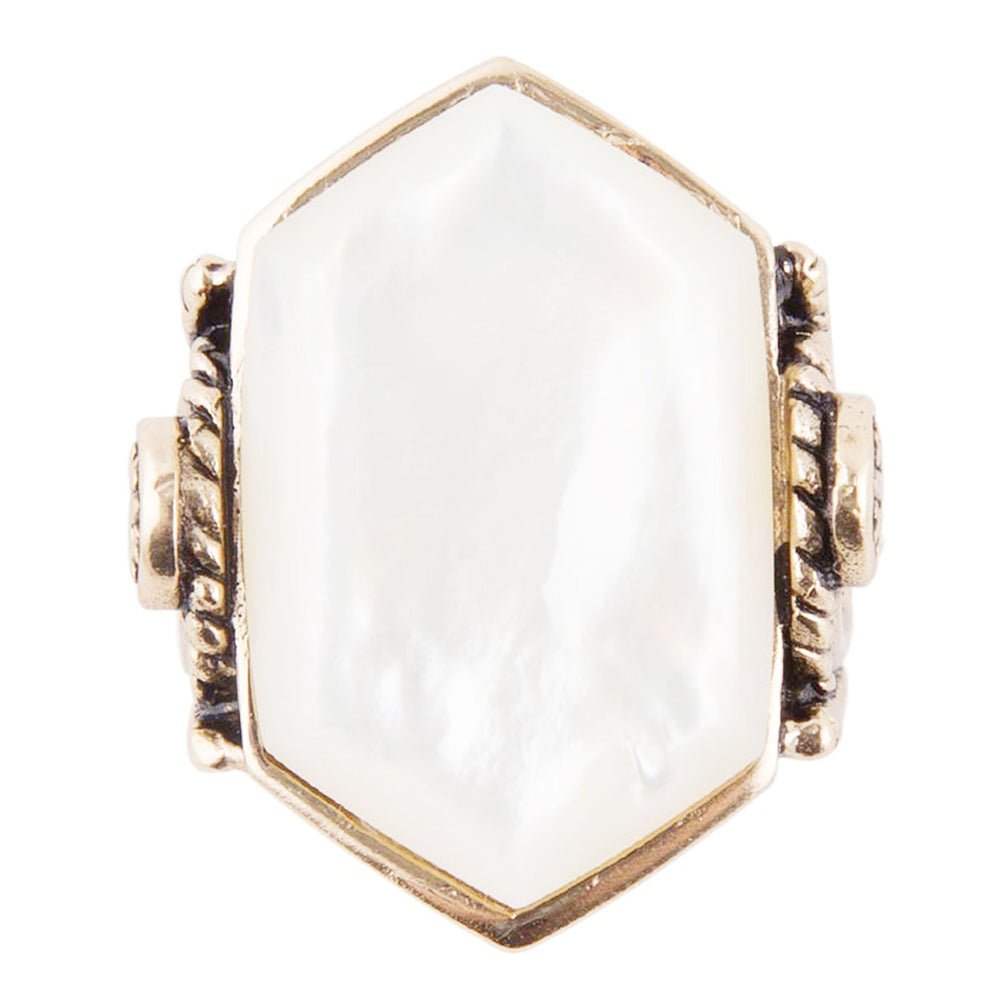 Golden Bronze White Mother of Pearl Ring - Barse Jewelry - Flyclothing LLC
