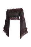 Daisy Corsets Brown Brocade Smocked Flare Sleeve Peasant Top