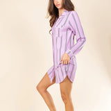 The Bubble Gum | Pink Striped SleepDeep™ Long Sleeve Pajama Dress - Shinesty - Flyclothing LLC