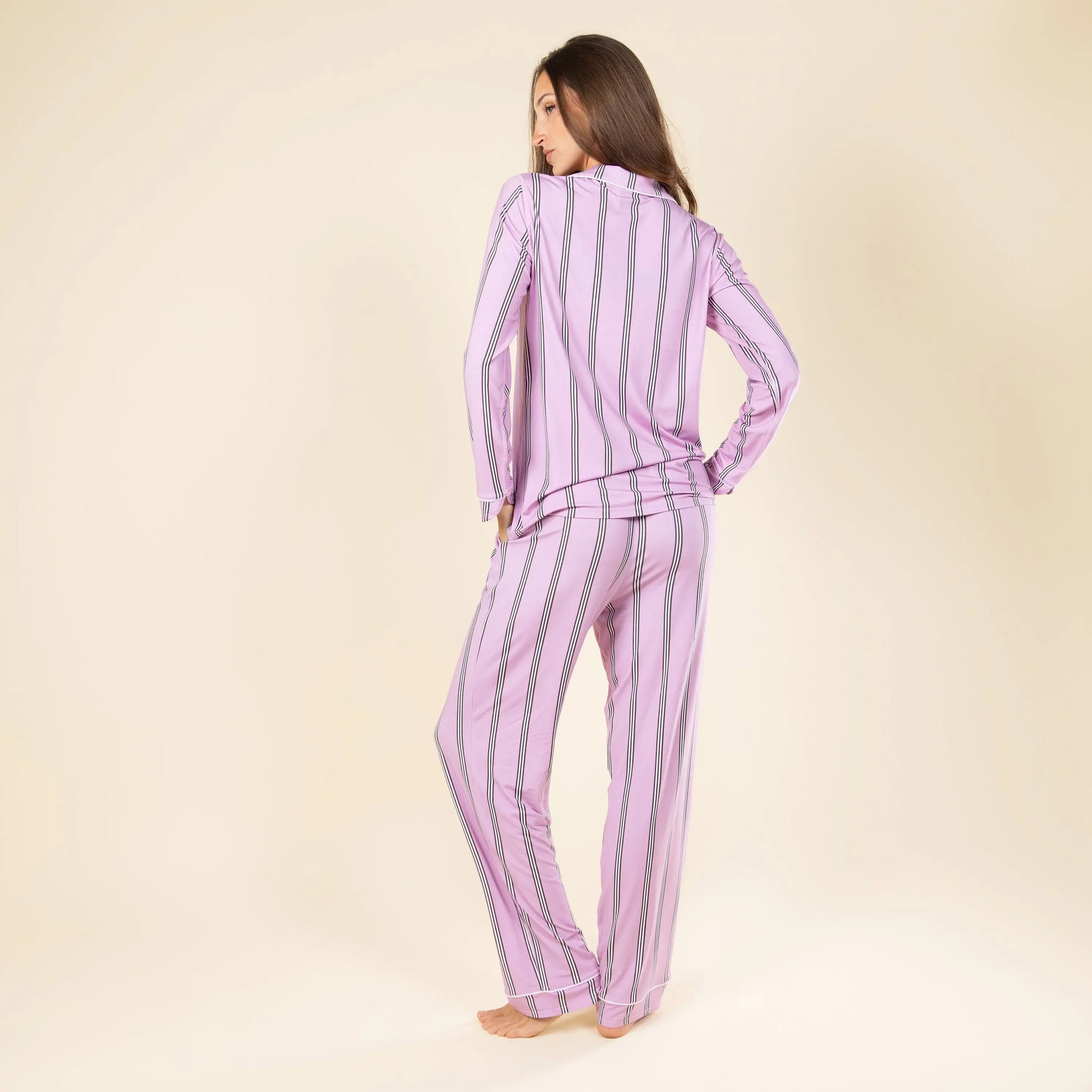 The Bubble Gum | Pink Striped SleepDeep™ Women’s Long Sleeve Pajama Set - Shinesty - Flyclothing LLC