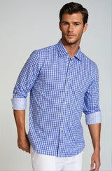 Mauro Long Sleeve Check Tech Shirt - Royal Blue - Buki - Flyclothing LLC