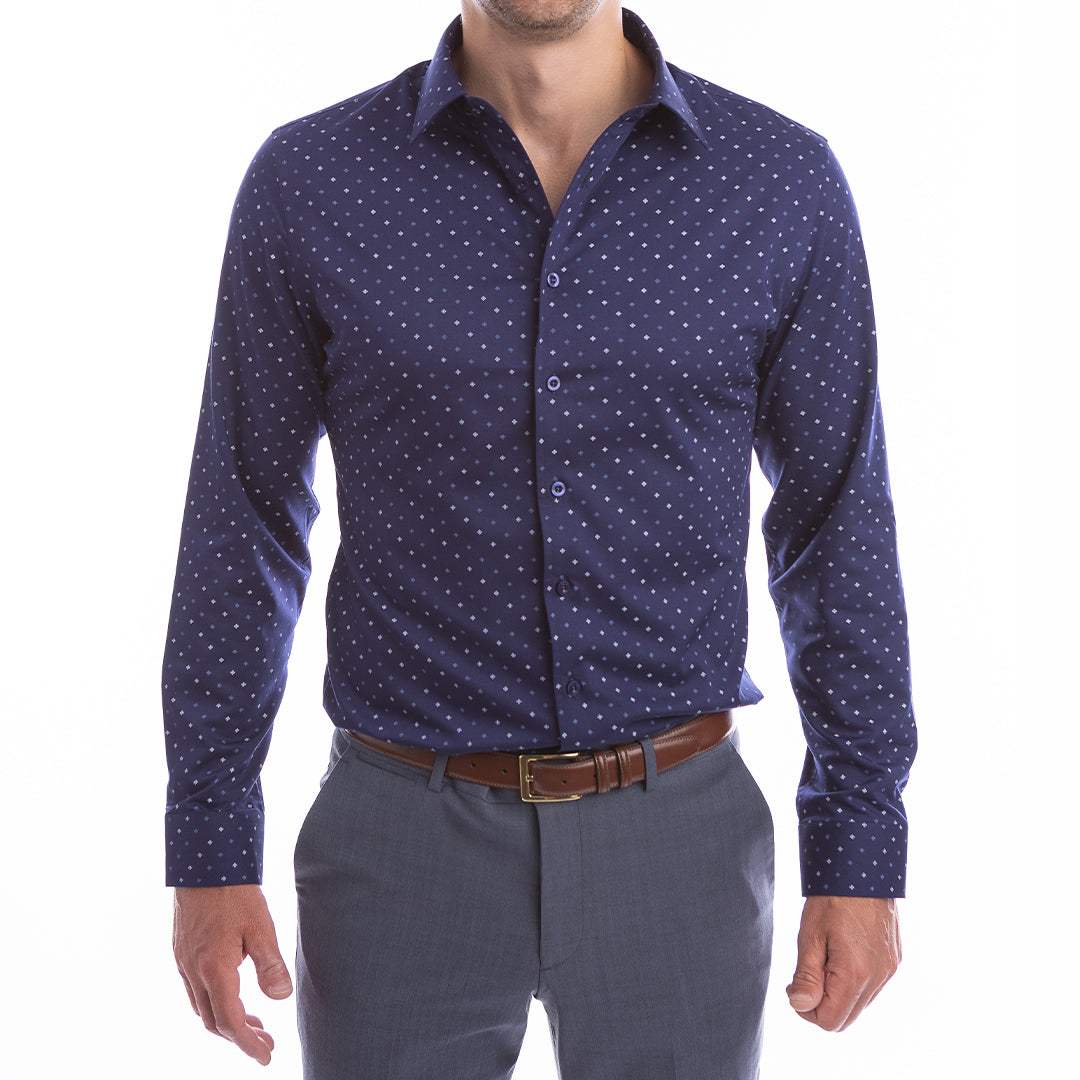 goTIELESS Ultimate Dress Shirt (Navy Polk-a-Dot) - Million Dollar Collar - Flyclothing LLC