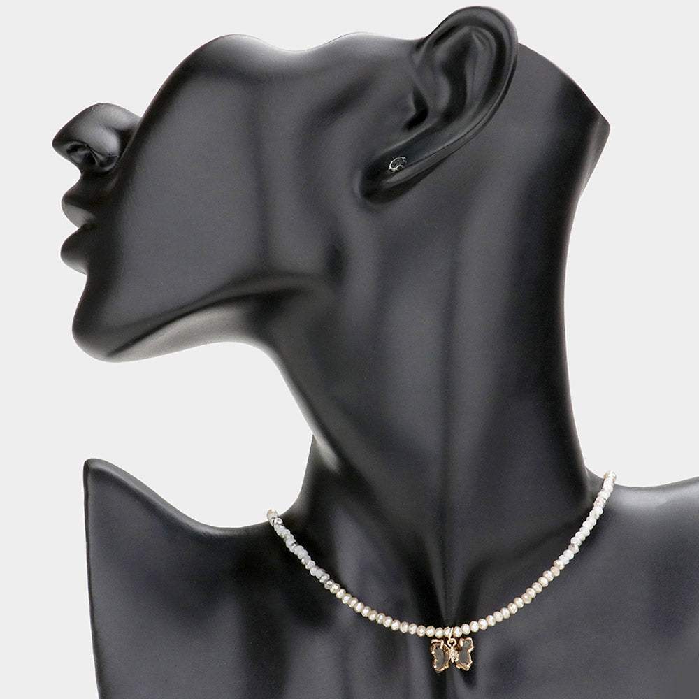 Butterfly Pendant Faceted Beaded Necklace - Madeline Love - Flyclothing LLC