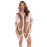 Button Detail Paisley Print V-Neck Poncho Cover Up Beachwear - Madeline Love - Flyclothing LLC