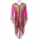 Button Detail Paisley Print V-Neck Poncho Cover Up Beachwear - Madeline Love - Flyclothing LLC
