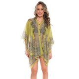 Button Detail Paisley Print V-Neck Poncho Cover Up Beachwear - Madeline Love - Flyclothing LLC
