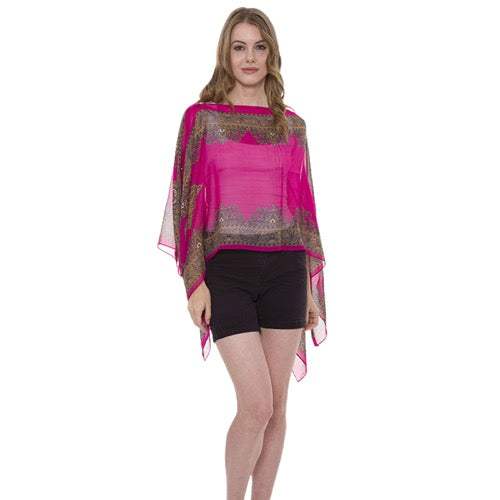 Button Detail Paisley Print V-Neck Poncho Cover Up Beachwear - Madeline Love - Flyclothing LLC