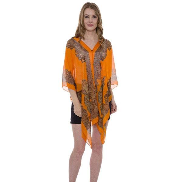 Button Detail Paisley Print V-Neck Poncho Cover Up Beachwear - Madeline Love - Flyclothing LLC